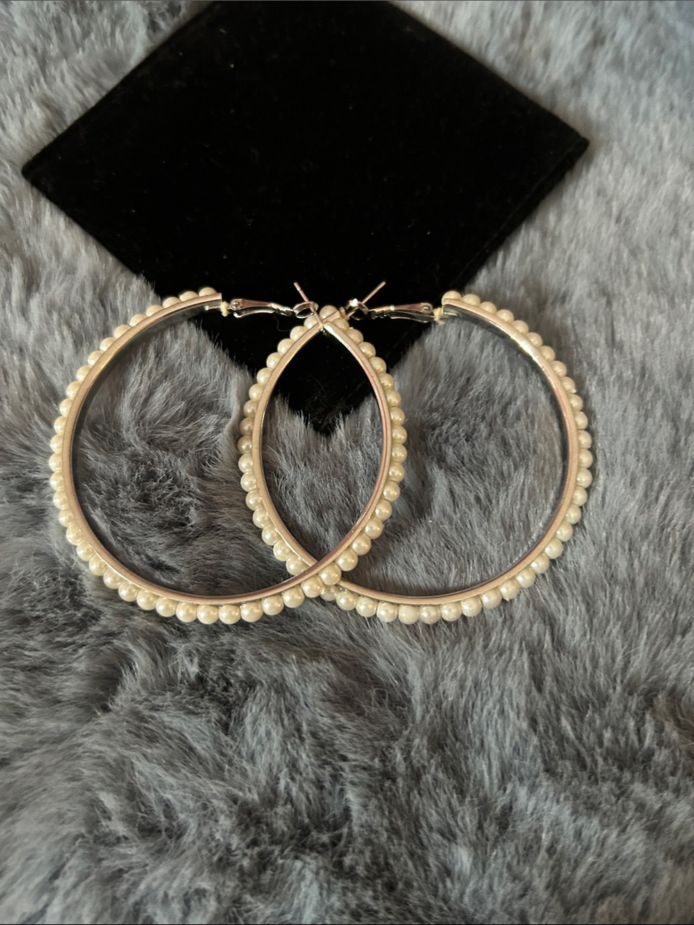 Classic Pearl Beaded Hoop Earrings - Silver-tone
